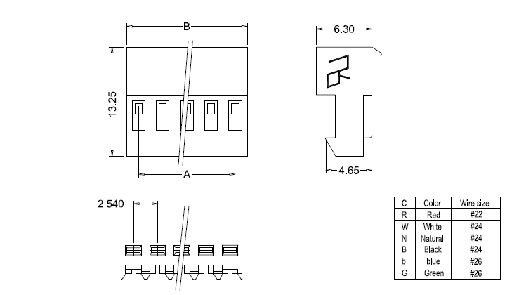 M2050-N-C(90°) IDC dimensions M2050-NC(90°) Размеры IDC
