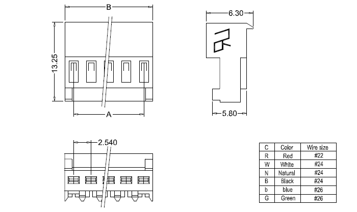 IDC M2050-N-C-R(90°) dimensions Размеры IDC M2050-NCR(90°)