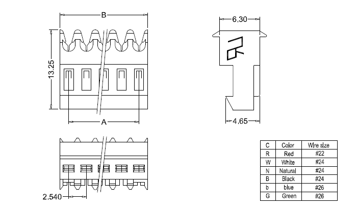M2050-N-C(180°) IDC dimensions M2050-NC(180°) Размеры IDC