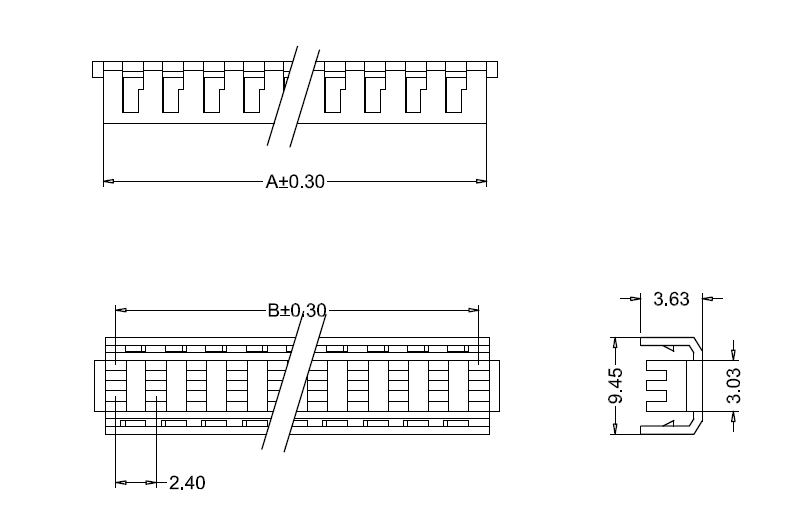 Dimension drawing of M7061(I)-N 3.96mm IDC dust cover Габаритный чертеж пылезащитной крышки IDC M7061(I)-N 3,96 мм
