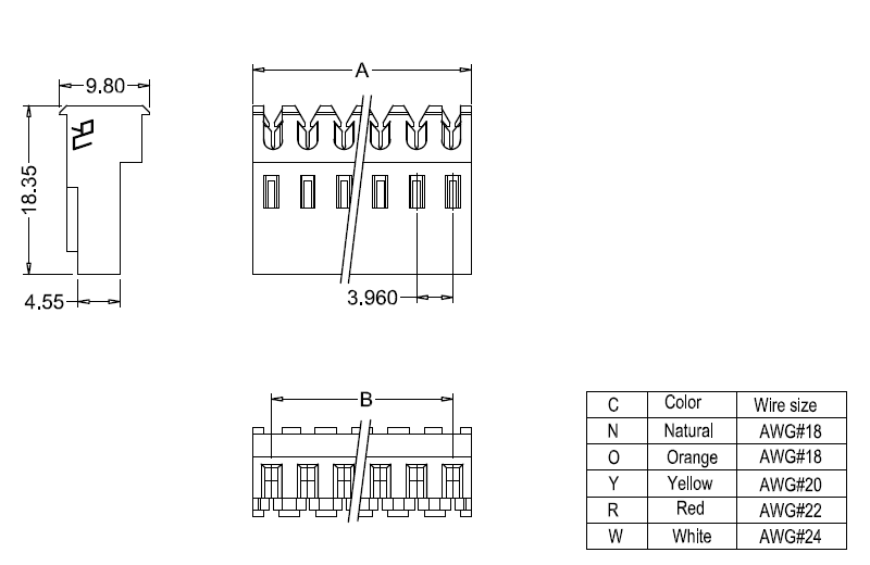 M7060-N-C-P IDC dimensions Размеры IDC M7060-NCP