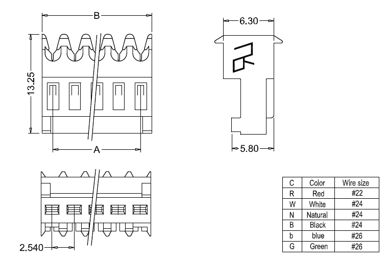 Размеры IDC M2050-NCR(180&deg;)
